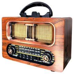 BUFFER® Büyük Boy Retro, Nostaljik, Ahşap Tasarım Bluetooth Hoparlörlü, Şarjlı, Taşınabilir FM/AM Destekli Radyo NS-6635