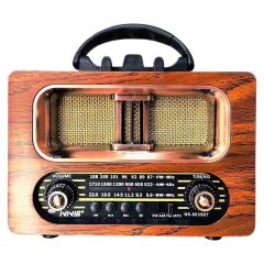 BUFFER® Büyük Boy Retro, Nostaljik, Ahşap Tasarım Bluetooth Hoparlörlü, Şarjlı, Taşınabilir FM/AM Destekli Radyo NS-6635