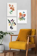 Çiçek Üçlü Ahşap Çerçeveli Tablo 50 x 70
