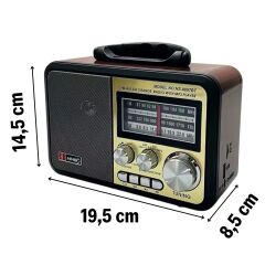 BUFFER® Orta Boy Retro, Nostaljik, Ahşap Tasarım Bluetooth Hoparlörlü, Şarjlı, Taşınabilir FM/AM Destekli Radyo NS-8897