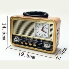 BUFFER® Orta Boy Saat Göstergeli Retro Ahşap Tasarım Bluetooth Hoparlörlü Radyo – FM/AM Destekli, Şarjlı ve Taşınabilir Radyo NS-8898