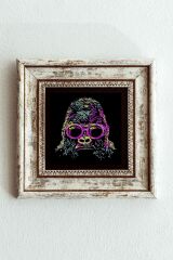 Soyut Çalışma Renkli Goril Çerçeveli Taş Tablo , Çerçeveli Taş Duvar Dekoru-enkcrcvtbl-00096 20 cm