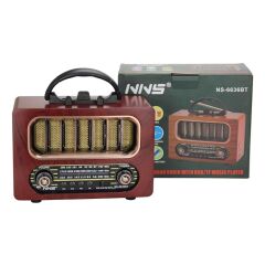 BUFFER® Orta Boy Retro Ahşap Tasarım Bluetooth Hoparlörlü Radyo – FM/AM Destekli, Şarjlı ve Taşınabiliri Radyo NS-6636