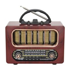 BUFFER® Orta Boy Retro Ahşap Tasarım Bluetooth Hoparlörlü Radyo – FM/AM Destekli, Şarjlı ve Taşınabiliri Radyo NS-6636