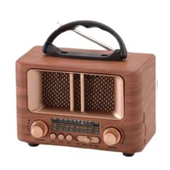 BUFFER® Küçük Mini Boy Retro Ahşap Tasarım Bluetooth Hoparlörlü Radyo – FM/AM Destekli, Şarjlı ve Taşınabilir Radyo NS-8108