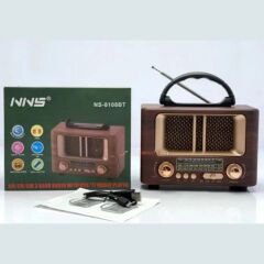 BUFFER® Küçük Mini Boy Retro Ahşap Tasarım Bluetooth Hoparlörlü Radyo – FM/AM Destekli, Şarjlı ve Taşınabilir Radyo NS-8108