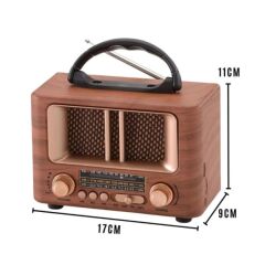 BUFFER® Küçük Mini Boy Retro Ahşap Tasarım Bluetooth Hoparlörlü Radyo – FM/AM Destekli, Şarjlı ve Taşınabilir Radyo NS-8108