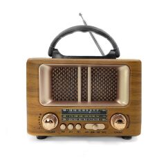 BUFFER® Küçük Mini Boy Retro Ahşap Tasarım Bluetooth Hoparlörlü Radyo – FM/AM Destekli, Şarjlı ve Taşınabilir Radyo NS-8108