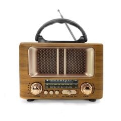 BUFFER® Küçük Mini Boy Retro Ahşap Tasarım Bluetooth Hoparlörlü Radyo – FM/AM Destekli, Şarjlı ve Taşınabilir Radyo NS-8108