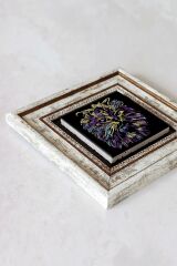 Soyut Çalışma Renkli Kedi Çerçeveli Taş Tablo , Çerçeveli Taş Duvar Dekoru-enkcrcvtbl-00100 20 cm