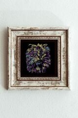 Soyut Çalışma Renkli Kedi Çerçeveli Taş Tablo , Çerçeveli Taş Duvar Dekoru-enkcrcvtbl-00100 20 cm