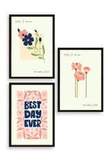 Soyut Üçlü Ahşap Çerçeveli Tablo 23 x 30