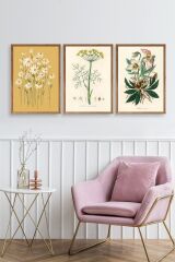 Çiçek Üçlü Ahşap Çerçeveli Tablo 50 x 70