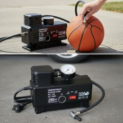 BUFFER® 250 PSI Güçlü Taşınabilir Hava Kompresörü–Araba, Motosiklet, Bisiklet ve Top Şişirme İçin Elektrikli Fişli Çakmaklıklı Lastik Şişirme Pompası