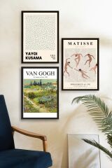 Ünlü Tablolar Üçlü Ahşap Çerçeveli Tablo 23 x 30