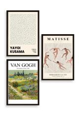 Ünlü Tablolar Üçlü Ahşap Çerçeveli Tablo 50 x 70