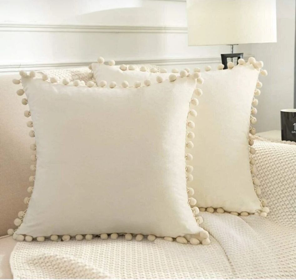 2'li ponponlu kırlent kılıf seti 40 x 40