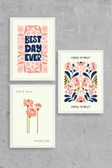 Flower Market Üçlü Ahşap Çerçeveli Tablo 50 x 70