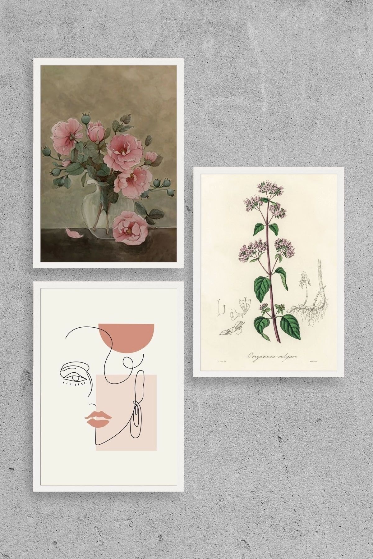 Çiçek Üçlü Ahşap Çerçeveli Tablo 23 x 30