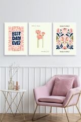 Flower Market Üçlü Ahşap Çerçeveli Tablo 30 x 40