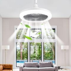 BUFFER®E27 Duylu 3 Farklı Işık Modlu ve 3 Seviye Fan Güçlü Uzaktan Kumandalı, Sessiz Kullanımlı, Kolay Kurulumlu,Led Işıklı Tavan Pervane Vantilatörü