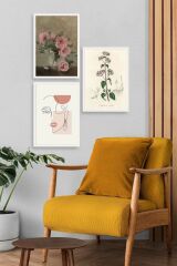 Çiçek Üçlü Ahşap Çerçeveli Tablo 50 x 70