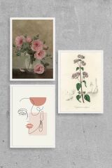 Çiçek Üçlü Ahşap Çerçeveli Tablo 50 x 70