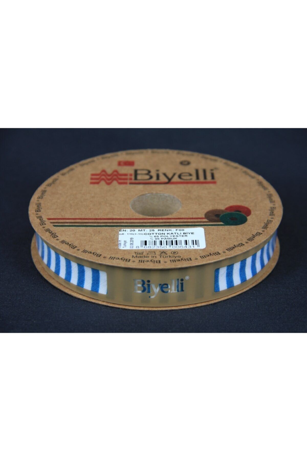 Biye Kalın Çizgili Katlı F08 Petrol 2 cm 25 Metre %65 Koton %35 Polyester