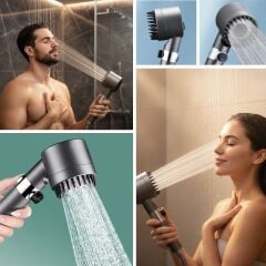 BUFFER® 3 Kademeli Turbo Basınçlı Masaj Başlıklı Silikon Fırçalı Duş Başlığı – Yüksek Basınçlı Su Tasarruflu Duş Başlığı