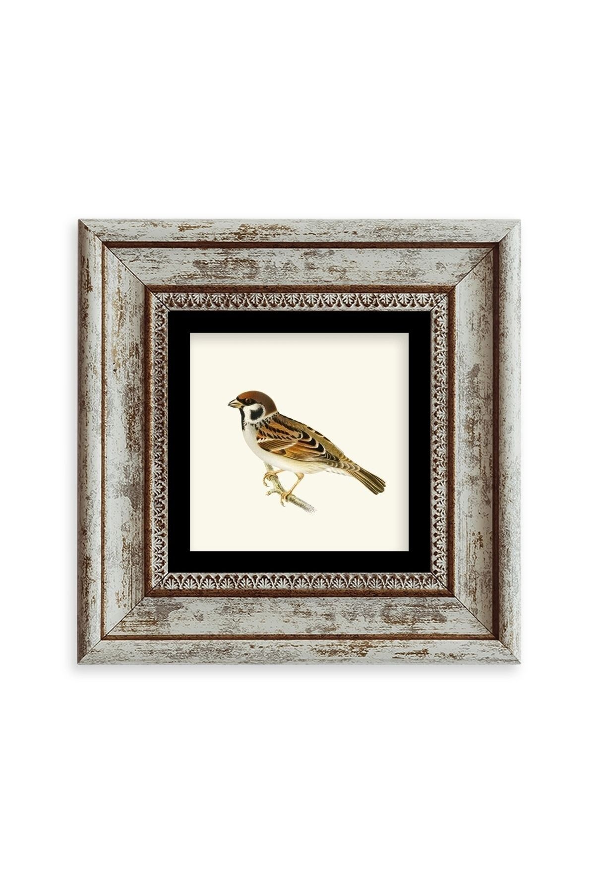 Daldaki Serçe Çerçeveli Taş Tablo 20 cm