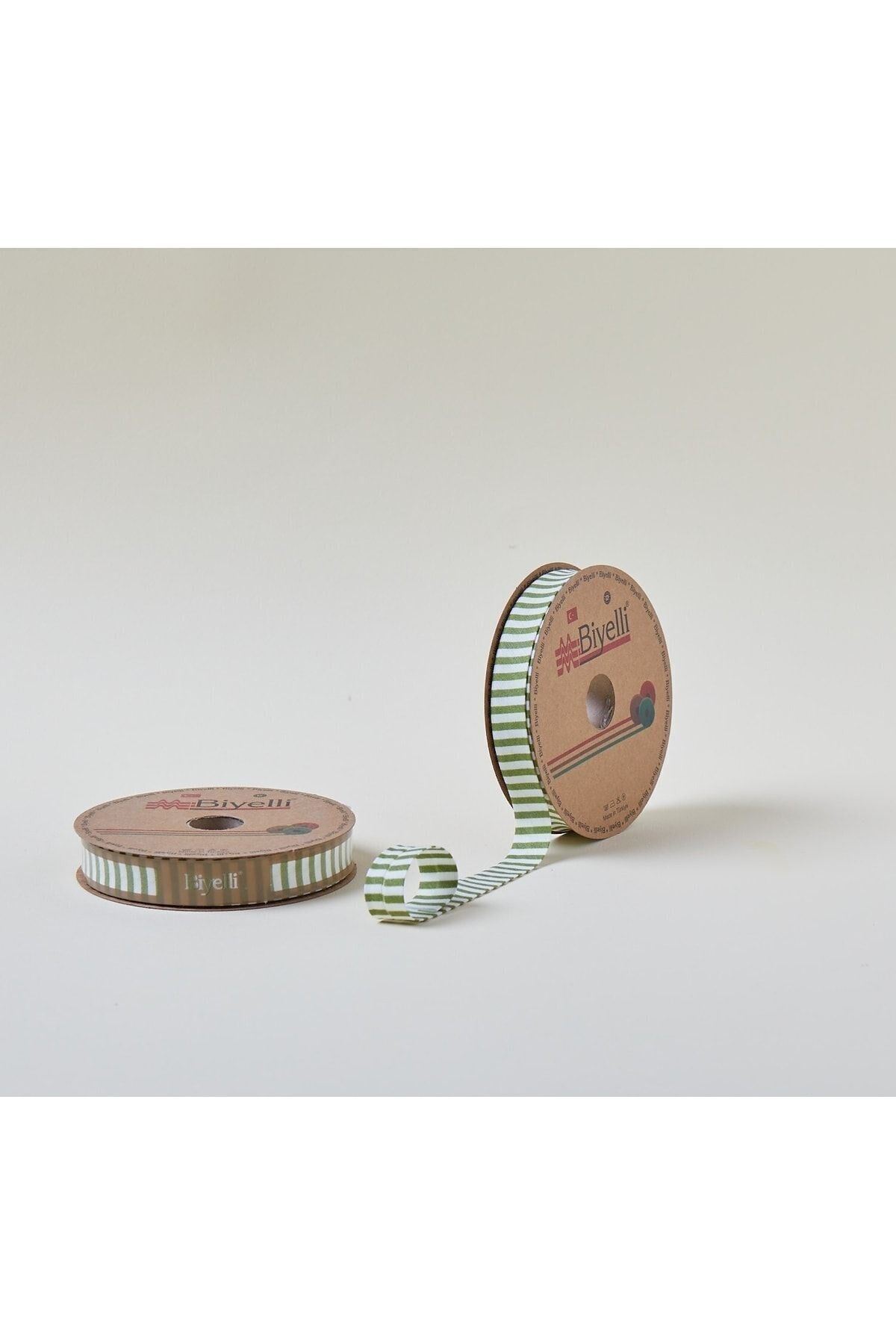 Biye Kalın Çizgili Katlı F12 Yeşil 2 cm 25 Metre %65 Koton %35 Polyester