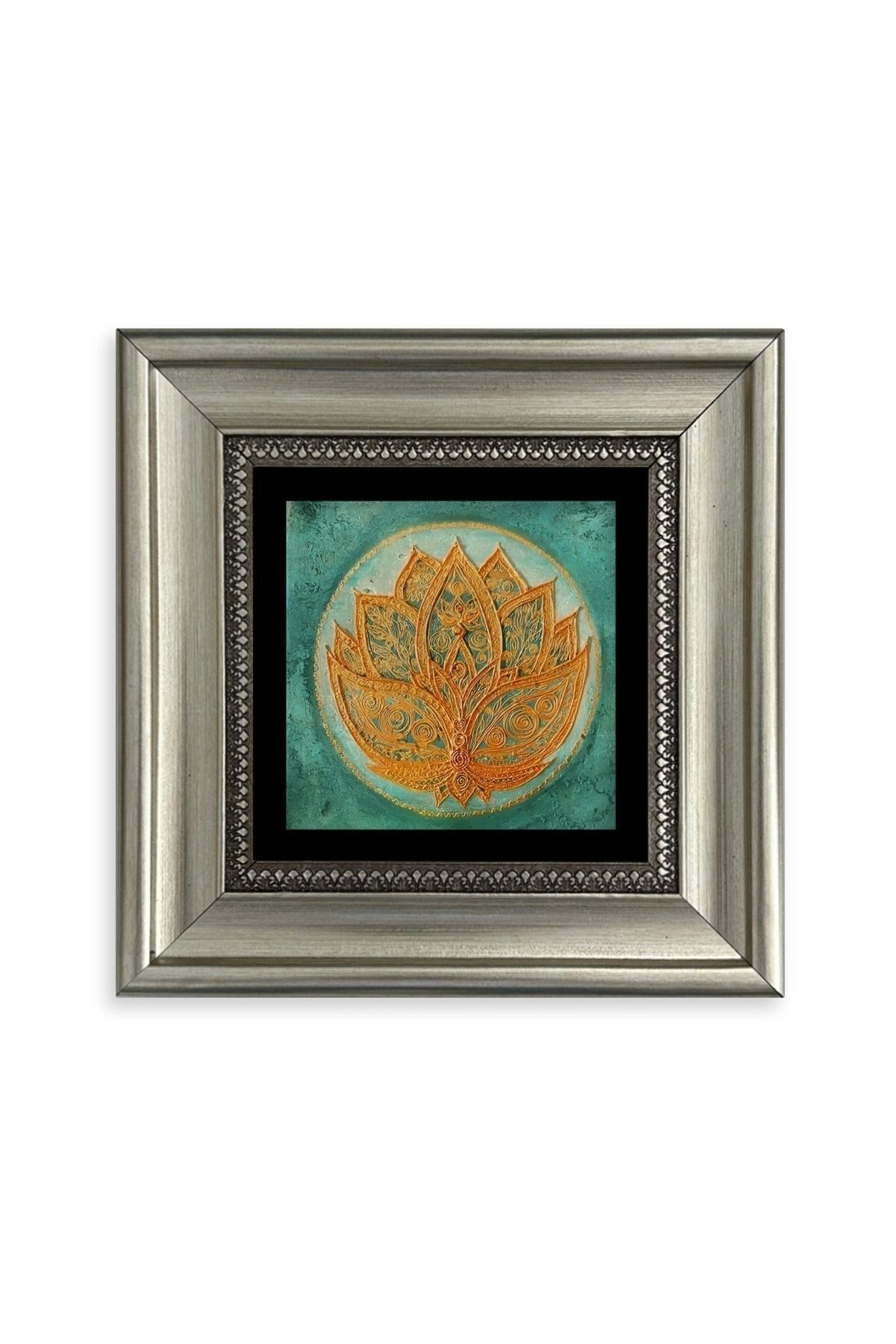 Lotus Çiçeği Çerçeveli Taş Tablo 20 cm