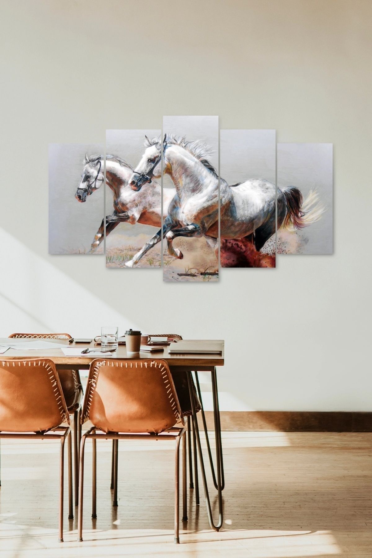 Atlar Manzara 5 Parçalı Mdf Tablo 60 x 100