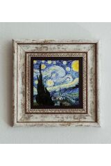 Vincent Van Gogh Starry Night Çerçeveli Taş Tablo , Çerçeveli Taş Duvar Dekoru 20 cm