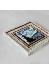 Vincent Van Gogh Starry Night Çerçeveli Taş Tablo , Çerçeveli Taş Duvar Dekoru 20 cm