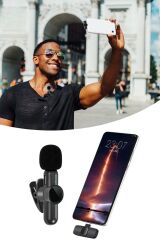 BUFFER® Type C Uyumlu İphone Dönüştürücülü Kablosuz Yaka Mikrofonu Android ve İphone Uyumlu Mini Mikrofon