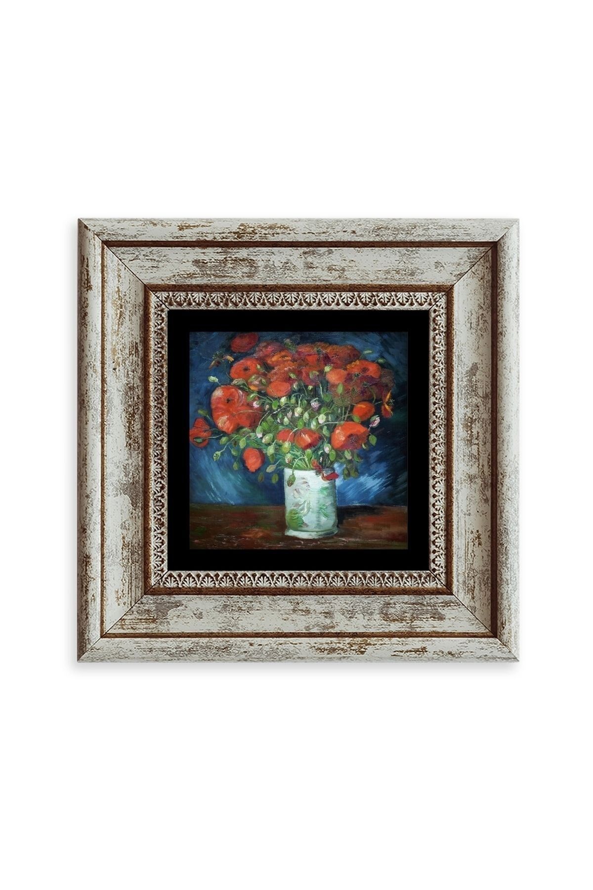 Çiçekli Vazo Çerçeveli Taş Tablo 20 cm