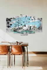 Deniz Manzarası Keşmekeş 5 Parçalı Mdf Tablo 60 x 100
