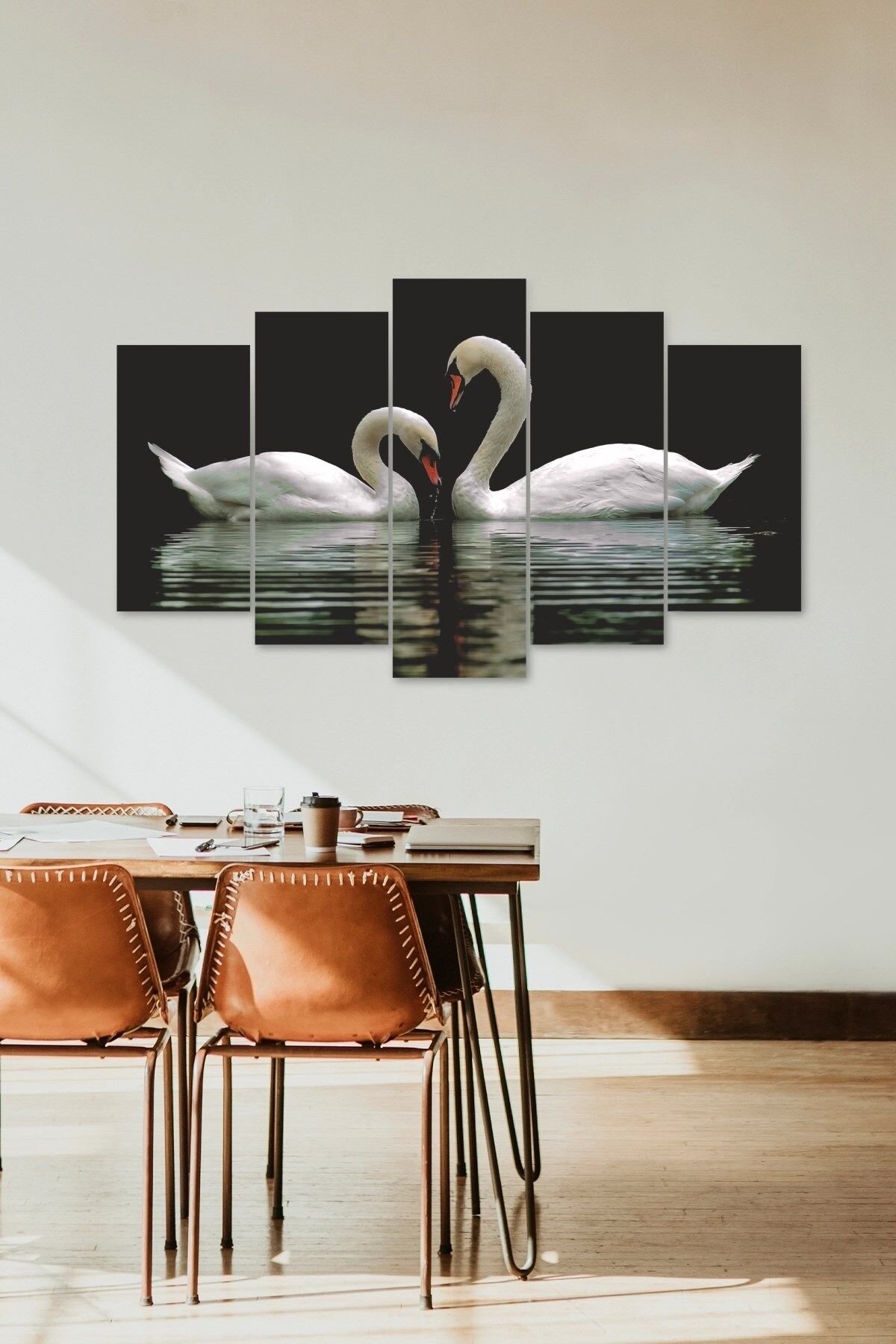 Kuğular Aşk 5 Parçalı Mdf Tablo 60 x 100