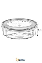 BUFFER® 3 Bölmeli Sızdırmaz Contalı Kilitli Kapaklı 1,35 Litre yuvarlak Erzak Saklama Kabı LC-500