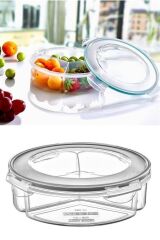 BUFFER® 3 Bölmeli Sızdırmaz Contalı Kilitli Kapaklı 1,35 Litre yuvarlak Erzak Saklama Kabı LC-500