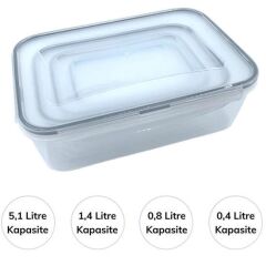 BUFFER® 4lü İç İçe Sızdırmaz Contalı Kilitli Kapaklı Plastik Erzak Saklama Kapları LC315