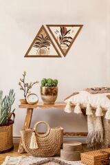 Dekoratif Üçgen Çerçeveli Ahşap Tablo Set 35 x 40