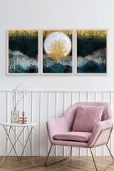 Manzara Üçlü Ahşap Çerçeveli Tablo 30 x 42