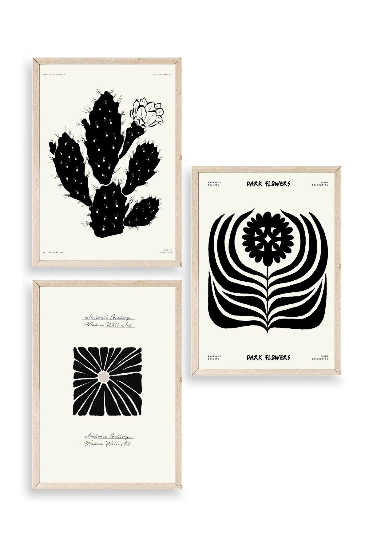 Modern Üçlü Ahşap Çerçeveli Tablo 30 x 40