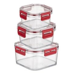 BUFFER® 3'lü Pratik Silikon Contalı Sızdırmaz Kapaklı Sağlam İstiflenebilir Saklama Kapları