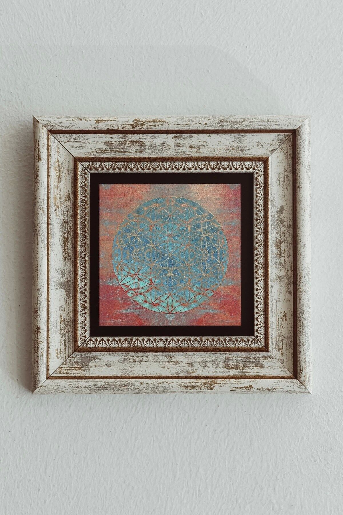 Lotus - Yaşam Çiçeği Çerçeveli Taş Tablo , Çerçeveli Taş Duvar Dekoru-enkcrcvtbl-00093 20 cm