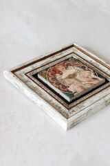 Mucha Çerçeveli Taş Tablo , Çerçeveli Taş Duvar Dekoru-enkcrcvtbl-00163 20 cm