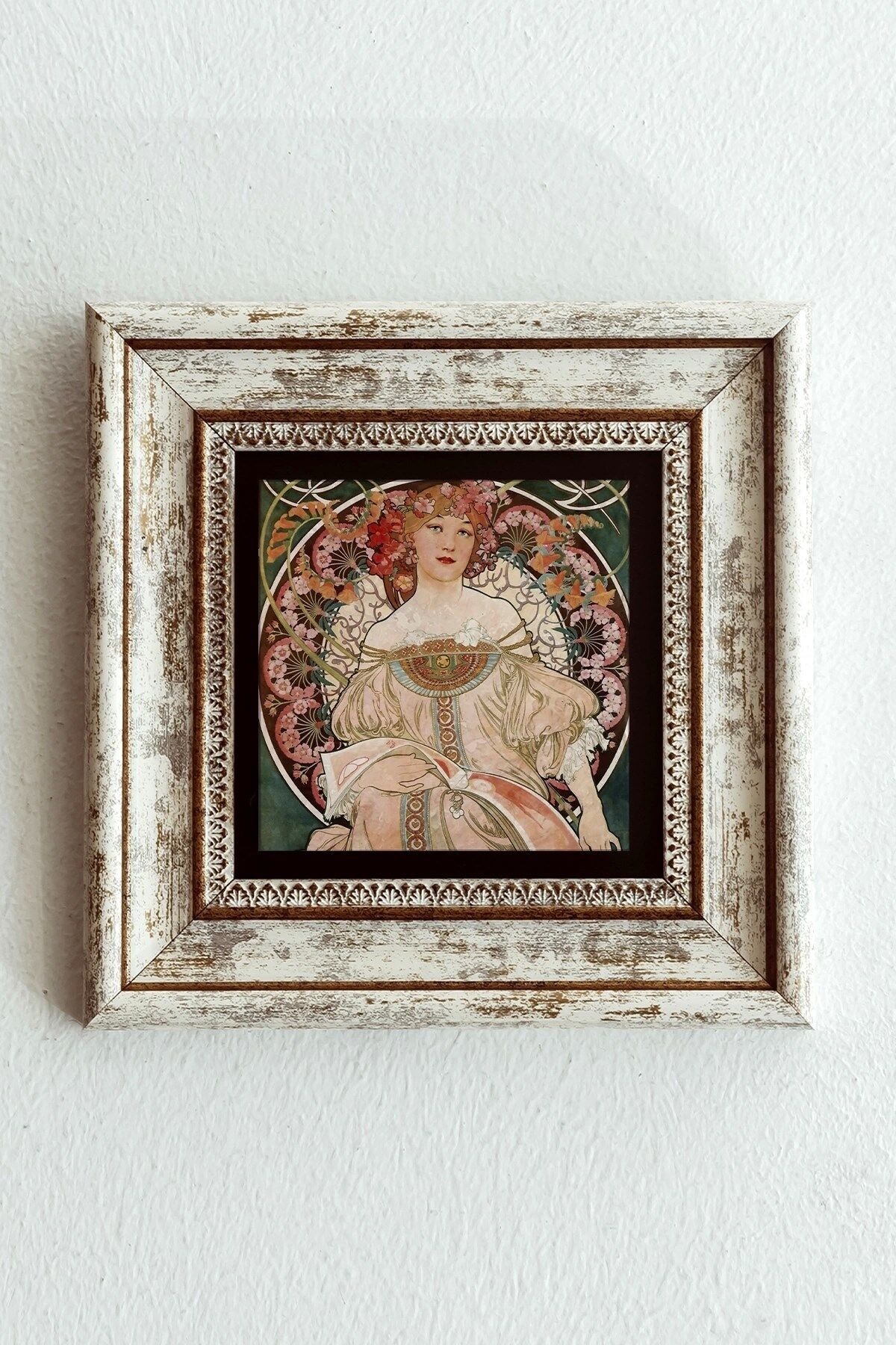 Mucha Çerçeveli Taş Tablo , Çerçeveli Taş Duvar Dekoru-enkcrcvtbl-00163 20 cm