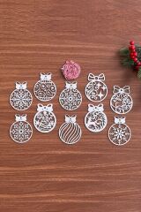 BUFFER® 10 Parça Kırmızı Beyaz İpli Fiyonk Model Ahşap Yılbaşı Ağaç Süsü